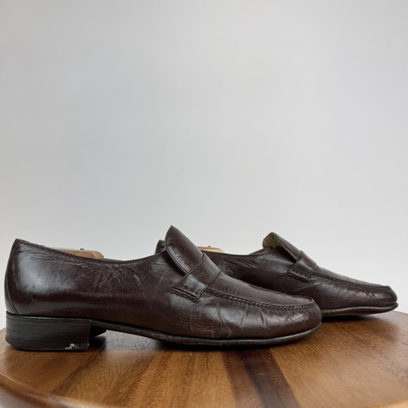 Mens Berluti Paris Brown Leather Slip On Casual‎ Penny Loafers Shoes Size 7.5 D